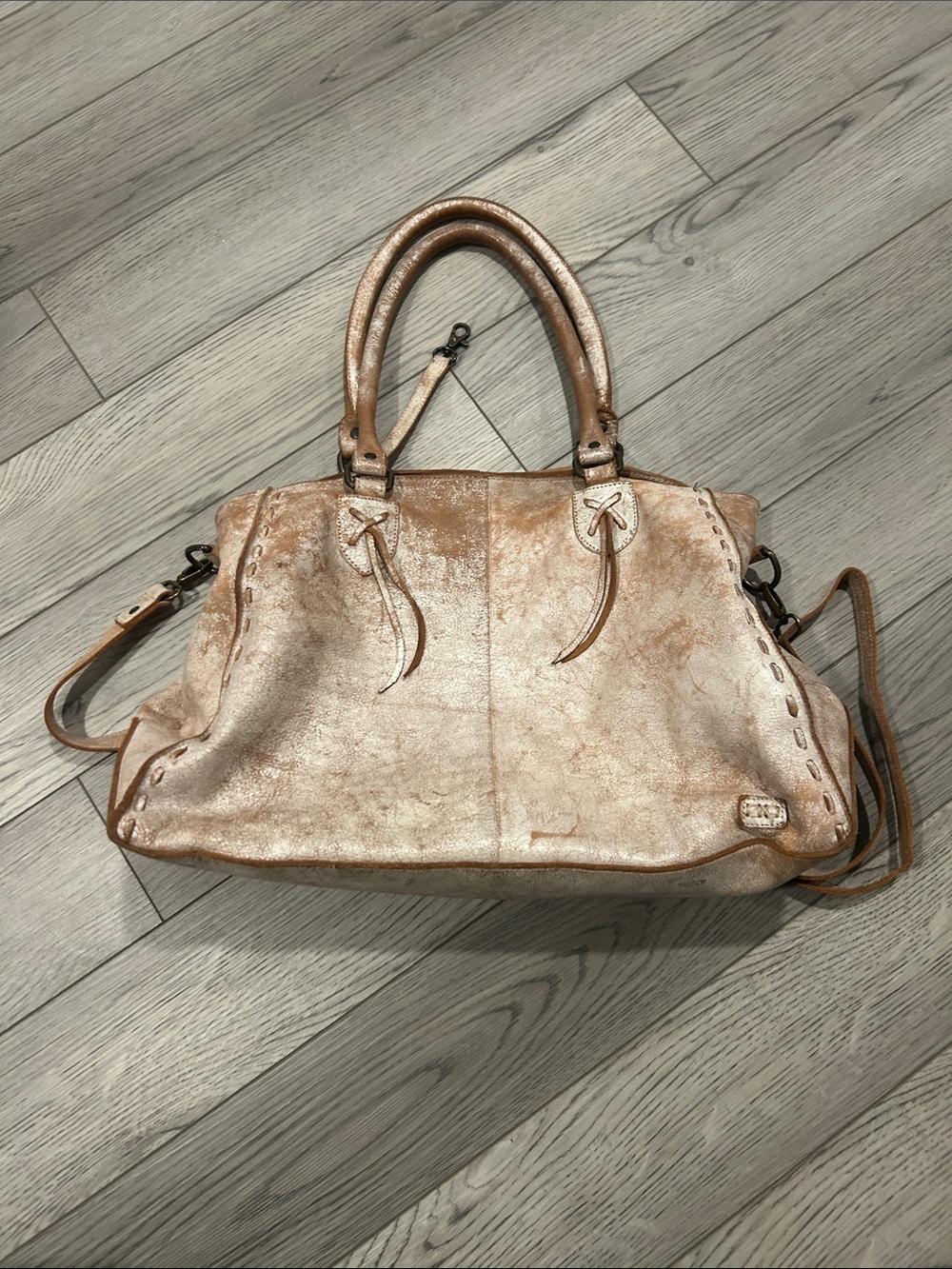 Bed Stu White Distressed Leather Satchel with Detachable Strap